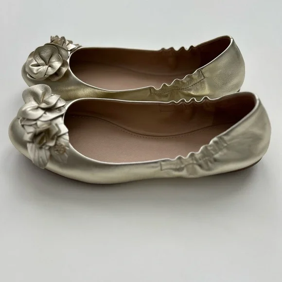 Tory Burch Blossom Ballet Flat Grained Metallic in Spark Gold - Picture 7 of 9